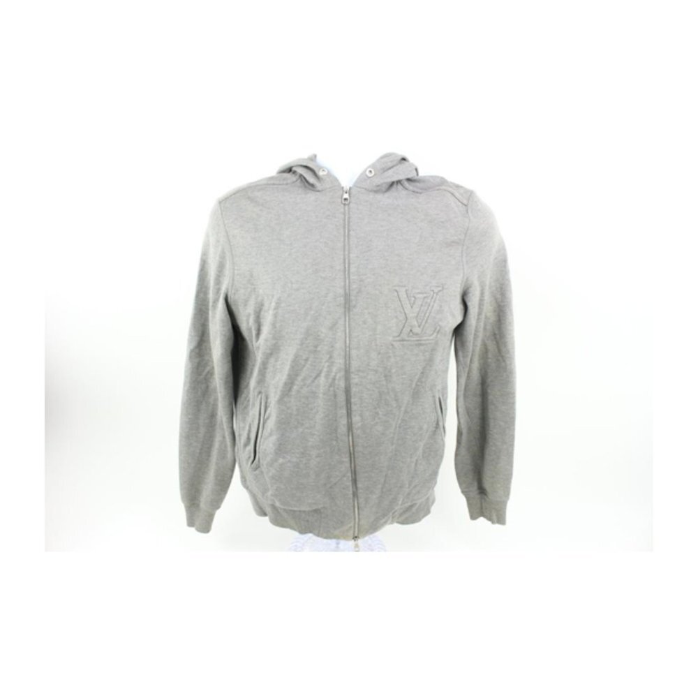 Louis Vuitton Men's XS Classic Grey LV Logo Zip Up Sweashirt Hoodie 120lv32